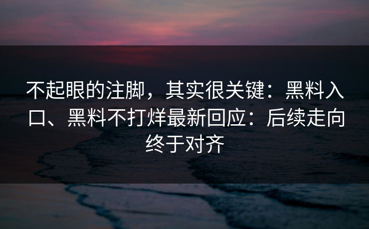 不起眼的注脚，其实很关键：黑料入口、黑料不打烊最新回应：后续走向终于对齐